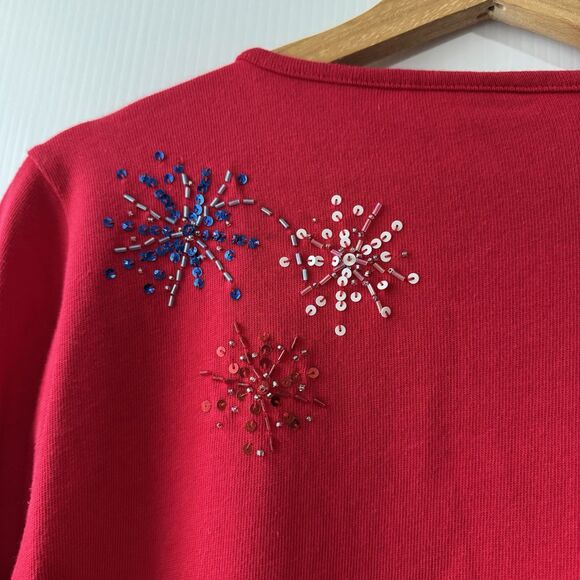 Quacker Factory Red Patriotic Embellished Sequins Fireworks July 4.Size XS - Picture 12 of 14